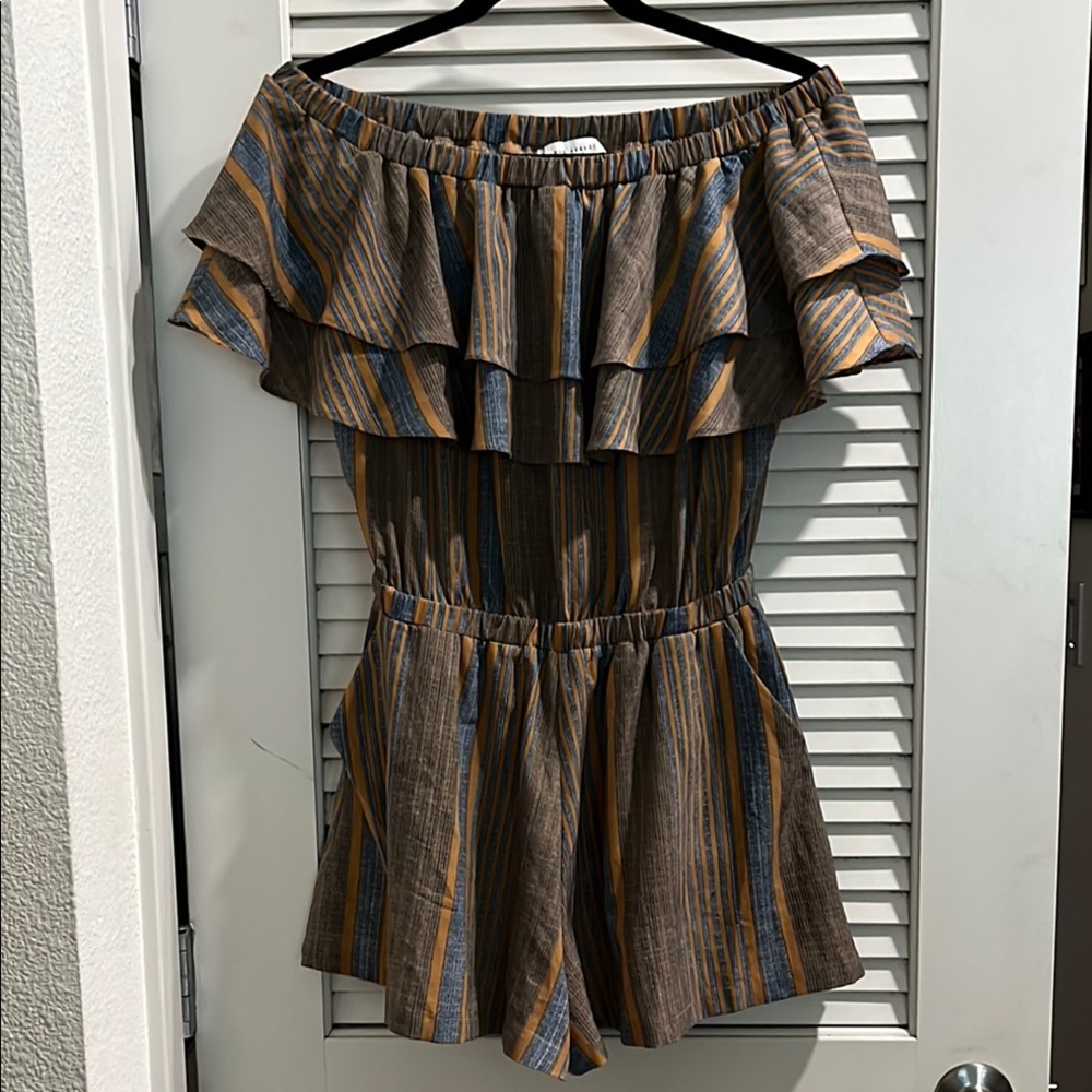 Max Geelss patterned ruffle top blue and orange romper sz L - Picture 2 of 6